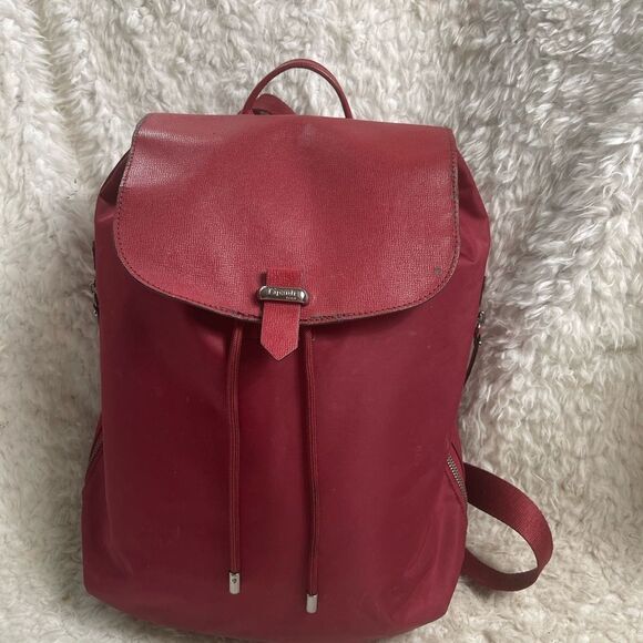 LIPAULT Red Wine NYLON Laptop large Backpack Bag faux leather flop top closure - Picture 2 of 16